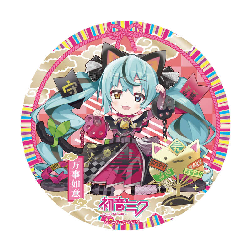 (PO) Hatsune Miku x Maneki-neko Good Luck Big Can Badge Art by Rassu Black Cat Image_1