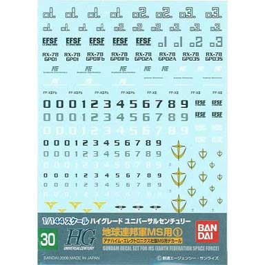 Gundam Decal No.30 HGUC 1/144 Multiuse - Earth Federation 1