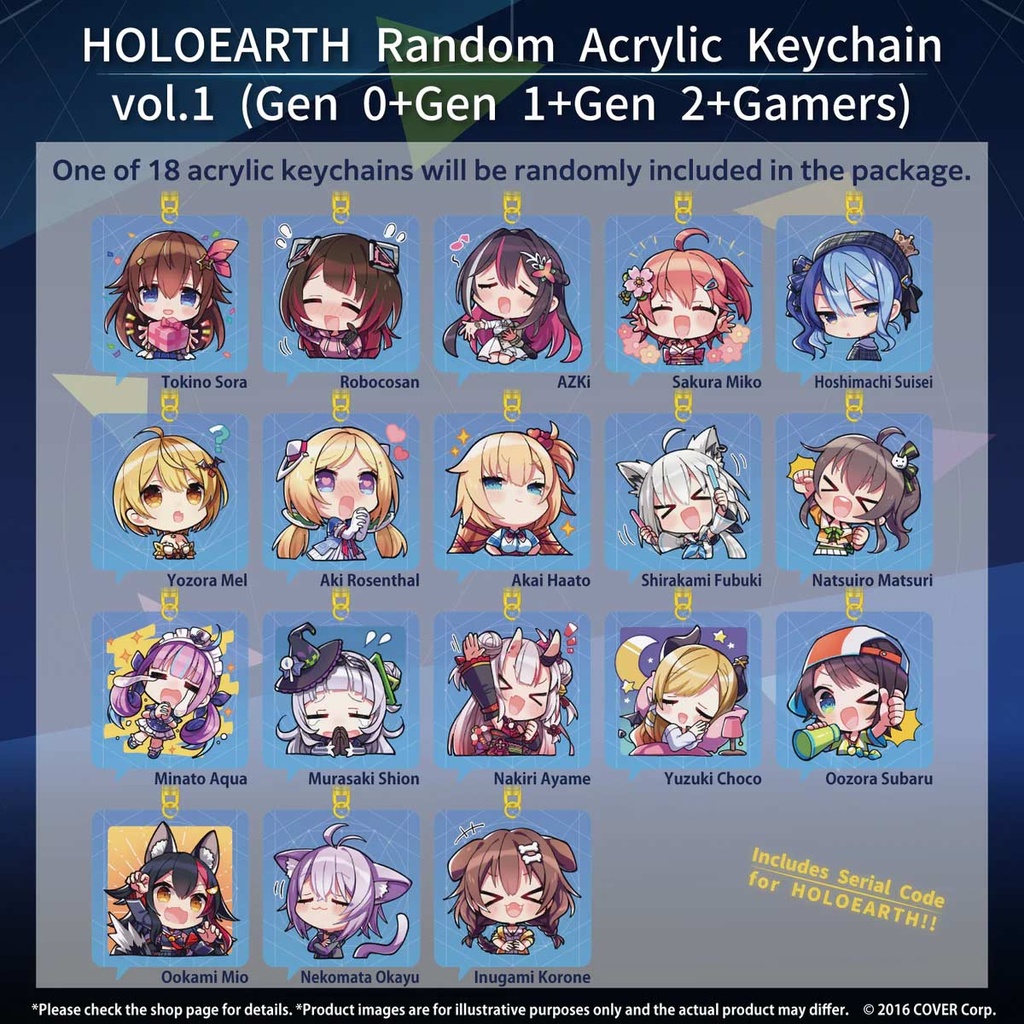 hololive HOLOEARTH Random Acrylic Keycain vol.1 (Gen 0+Gen 1+Gen 2+Gamers) Image_1