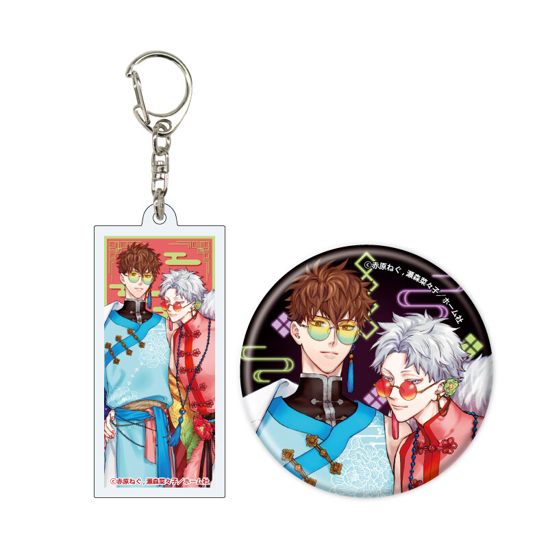 (PO) Acrylic Key Chain & Can Badge Set Simplified Pervert Romance 01 Sanada & Kashima (Original Illustration) Image_1