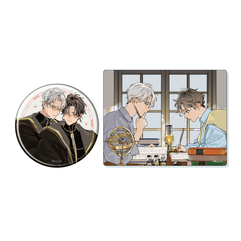 (PO) Can Badge & Acrylic Card Set Kingin Sasameku Himitsu wa Yoru 01 Mikado & Alloy (Original Illustration) Image_1