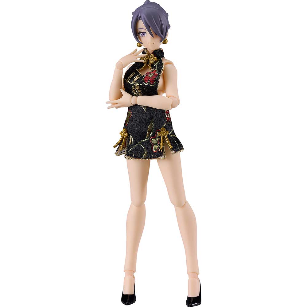 (PO) figma Styles figma Female Body (Mika) with Mini Skirt Chinese Dress Outfit (Black) Image_2