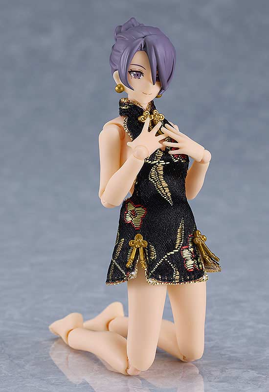 (PO) figma Styles figma Female Body (Mika) with Mini Skirt Chinese Dress Outfit (Black) Image_6