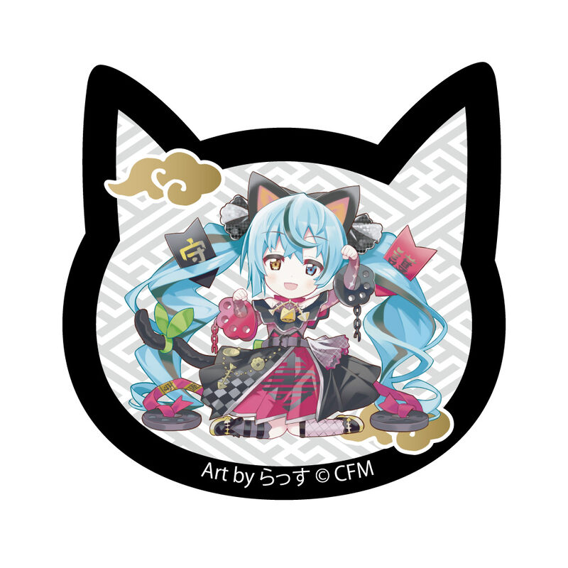 (PO) Hatsune Miku x Maneki-neko Cat Type Acrylic Magnet Art by Rassu Black Cat Sitting & Left Hand Raised Image_1