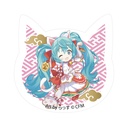 (PO) Hatsune Miku x Maneki-neko Cat Type Acrylic Magnet Art by Rassu White Cat Sitting & Left Hand Raised Image_1