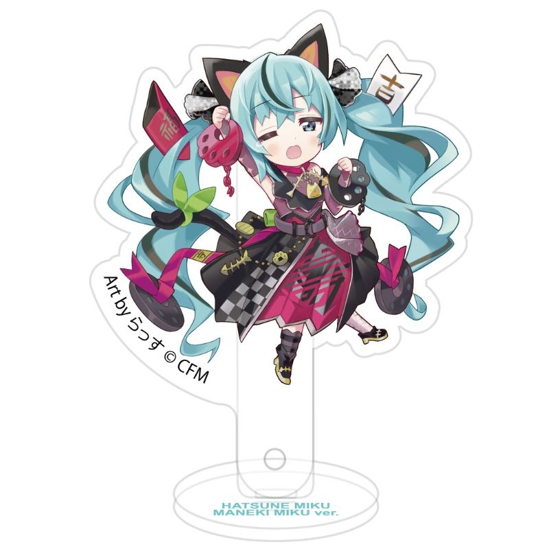 (PO) Hatsune Miku x Maneki-neko Kill Two Birds with One Stone Props & Stand Art by Rassu Black Cat Standing & Right Hand Raised Image_1