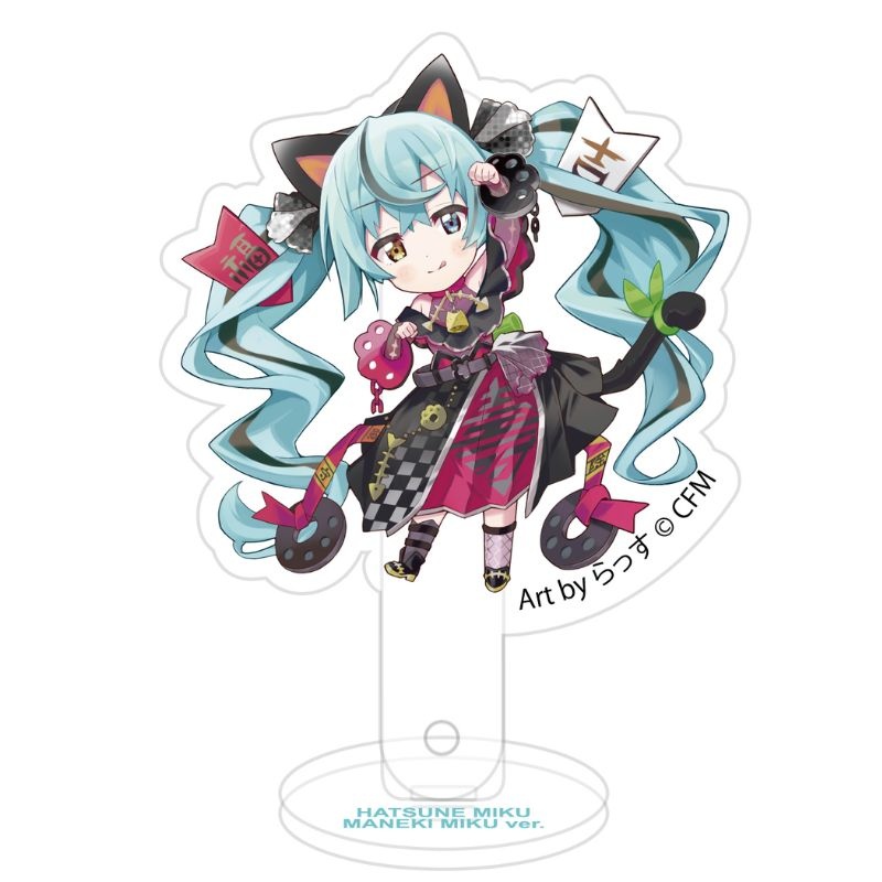 (PO) Hatsune Miku x Maneki-neko Kill Two Birds with One Stone Props & Stand Art by Rassu Black Cat Standing & Left Hand Raised Image_1