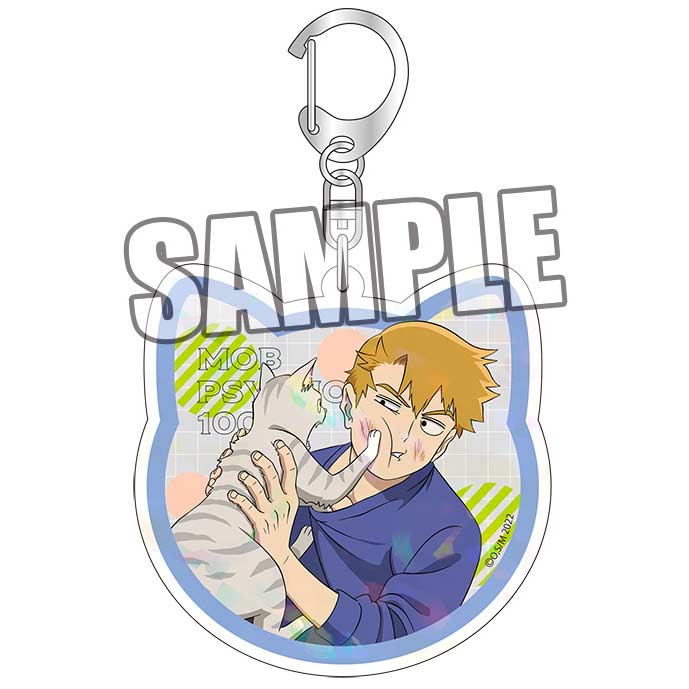 Mob Psycho 100 III Hologram Acrylic Key Chain Reigen Arataka Friendly with Cat Ver.