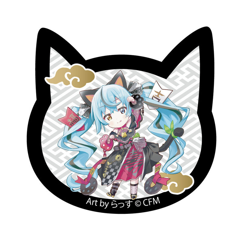(PO) Hatsune Miku x Maneki-neko Cat Type Acrylic Magnet Art by Rassu Black Cat Standing & Left Hand Raised