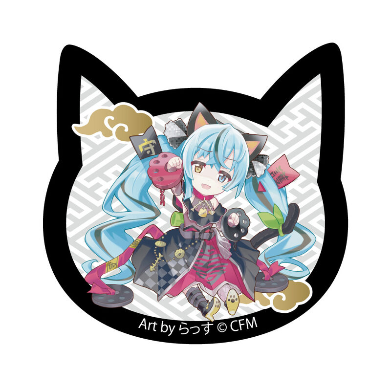 (PO) Hatsune Miku x Maneki-neko Cat Type Acrylic Magnet Art by Rassu Black Cat Sitting & Right Hand Raised