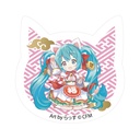 Hatsune Miku x Maneki-neko Cat Type Acrylic Magnet Art by Rassu White Cat Sitting & Right Hand Raised