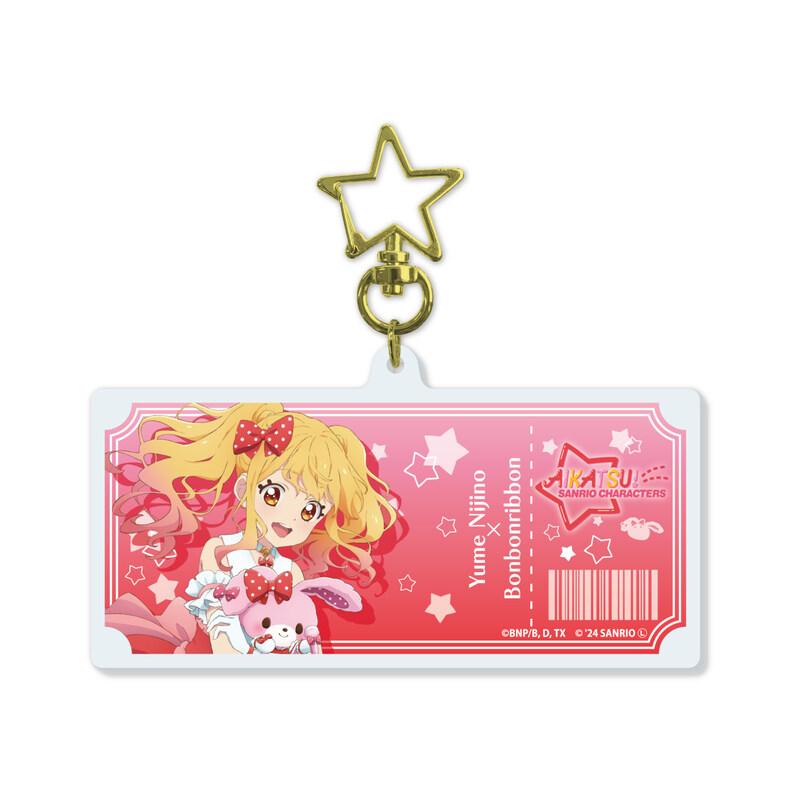 (PO) Deka Acrylic Key Chain with Star-shaped Swivel Snap Hook Aikatsu! Series x Sanrio Characters 03 Nijino Yume x BonBon Ribbon (Life-Size Illustration)